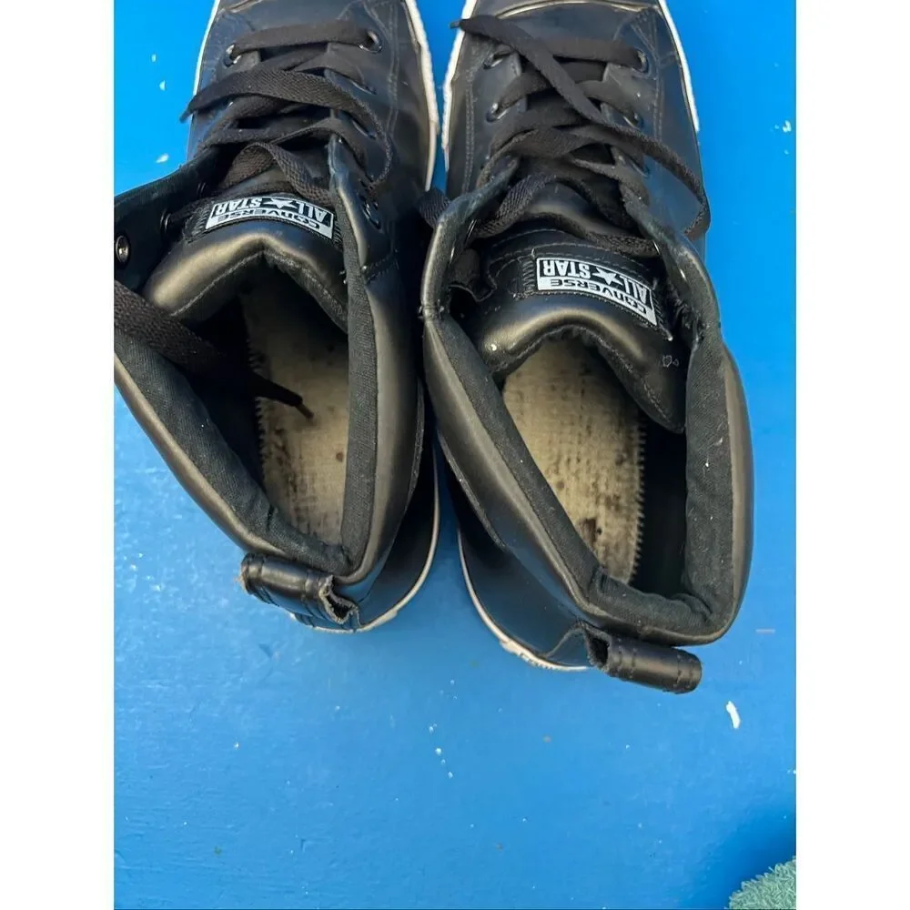 Converse All Star High Top Black on Black Canvas leather Shoes 144662C size 12 m